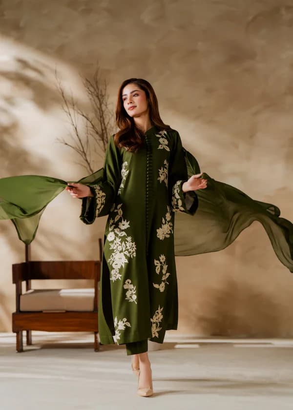 Embroidered Suit with Chiffon Dupatta | Unstitched 3 Piece Women Suits Pakistan
