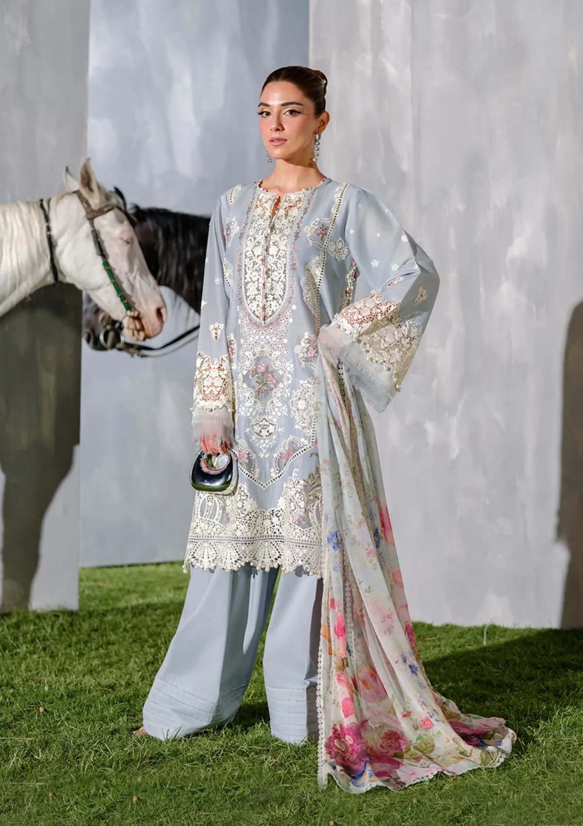 Full Embroidered Chikankari Lawn Suit with Net Dupatta | Unstitched Women Suits Pakistan