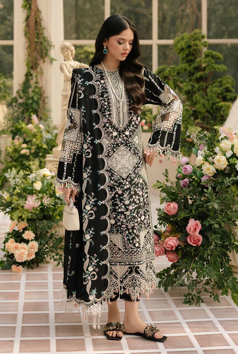 Black Embroidered 3 Piece Lawn Party Wear Suit with Dupatta