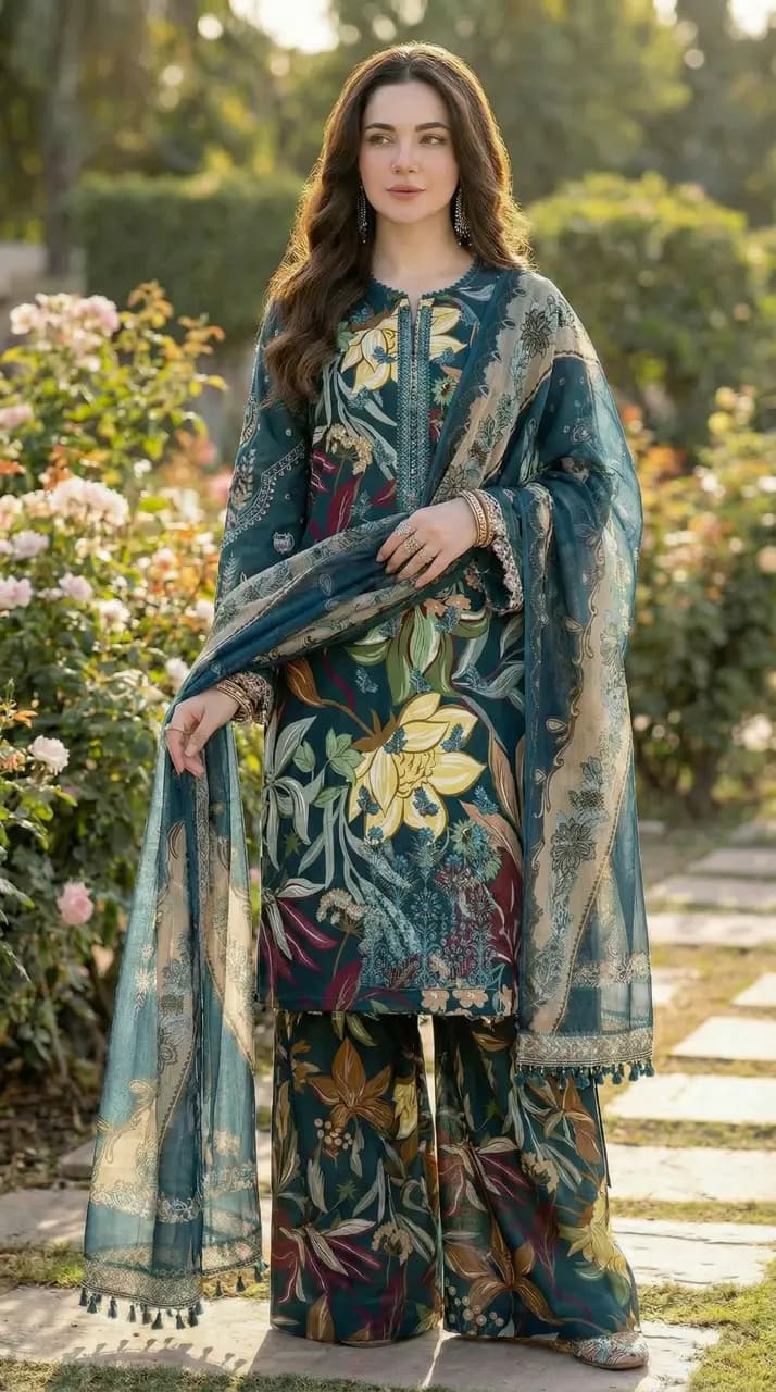 Printed Lawn 3 Piece Suit | Simple Unstitched Lawn Suits Pakistan