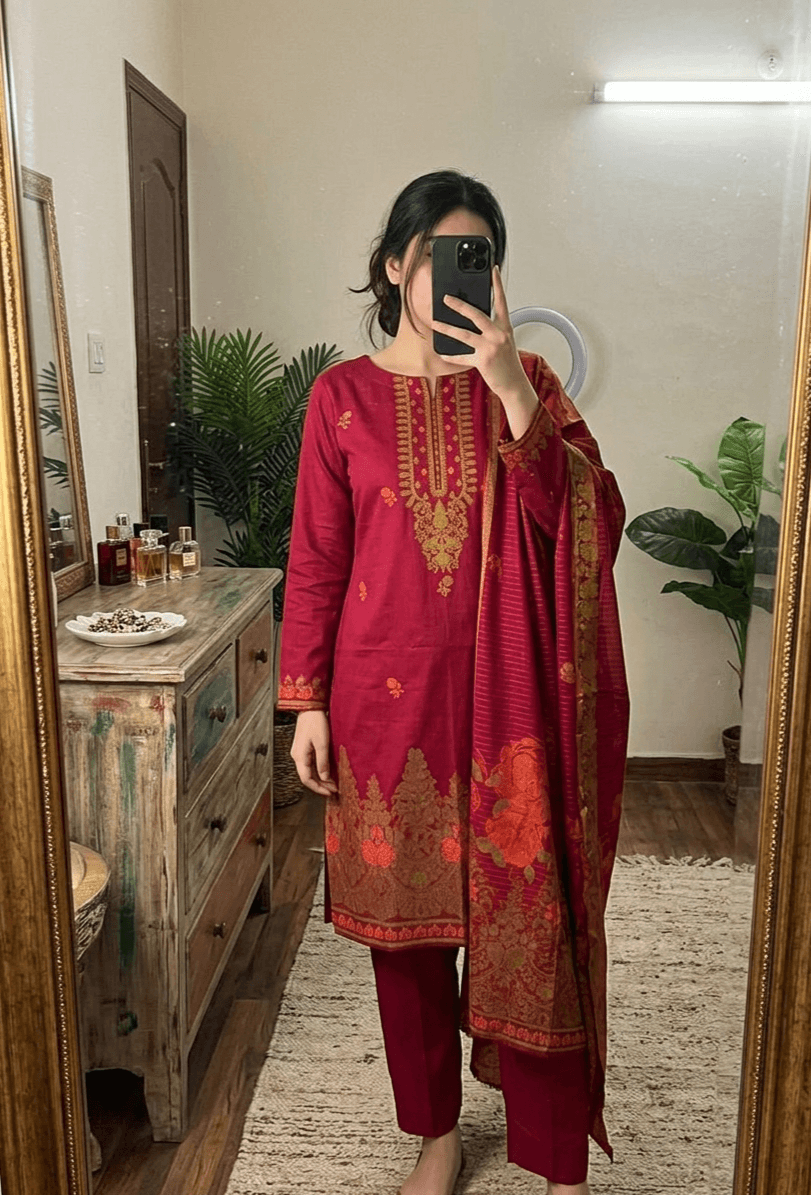 Jacquard Unstitched 3 Piece Lawn Dress | Premium Lawn Suits Pakistan